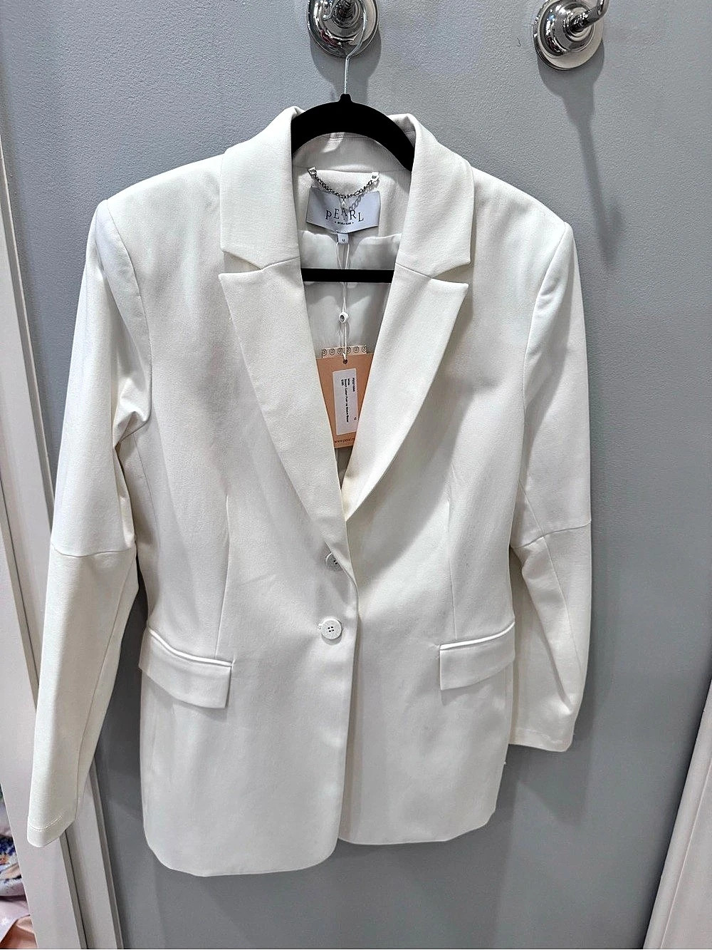 Pearl by Lela Rose Stretch Cotton Push Up Sleeve Blazer White Size 12